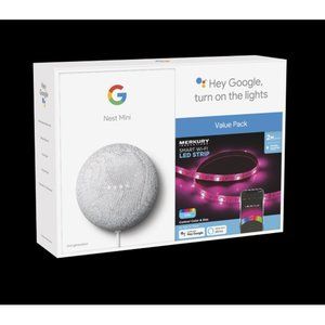 Google Nest Mini 2nd Generation Charcoal & Mercury Smart Light Strip Pack